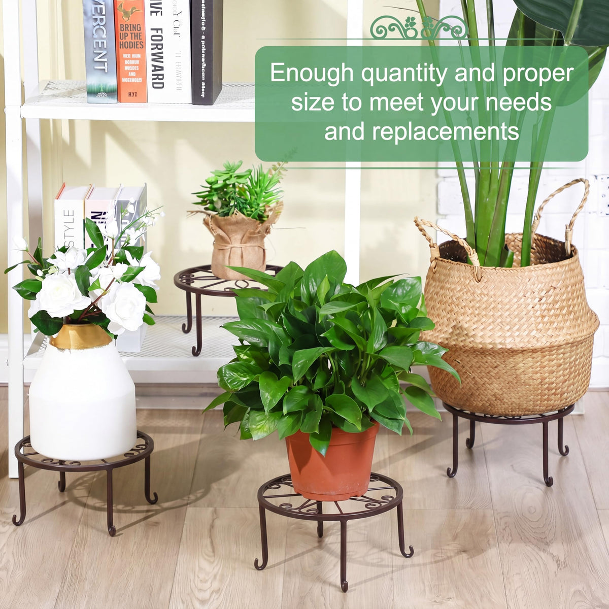 Maitys 12 Pack Metal Plant Stands Outdoor Indoor Heavy Duty Flower Potted Holder Anti-Rust Plant Pot Shelf Round Flower Display Rack for Porch Garden (Bronze)