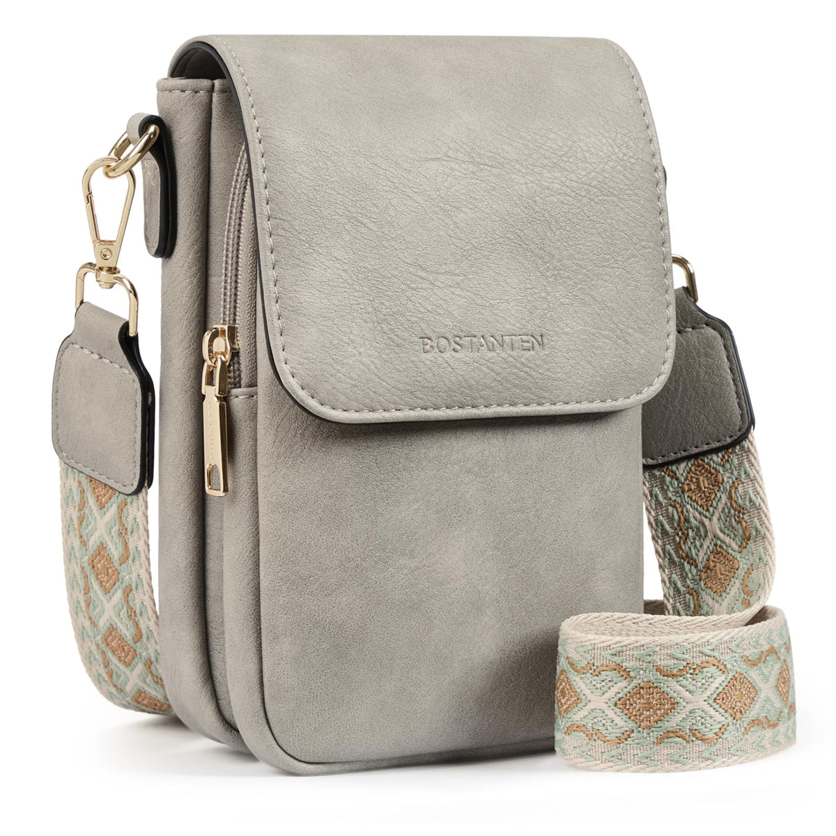 BOSTANTEN Small Crossbody Bags for Women Cell Phone Purse Leather Wallet Handbags with Card Slots Grey