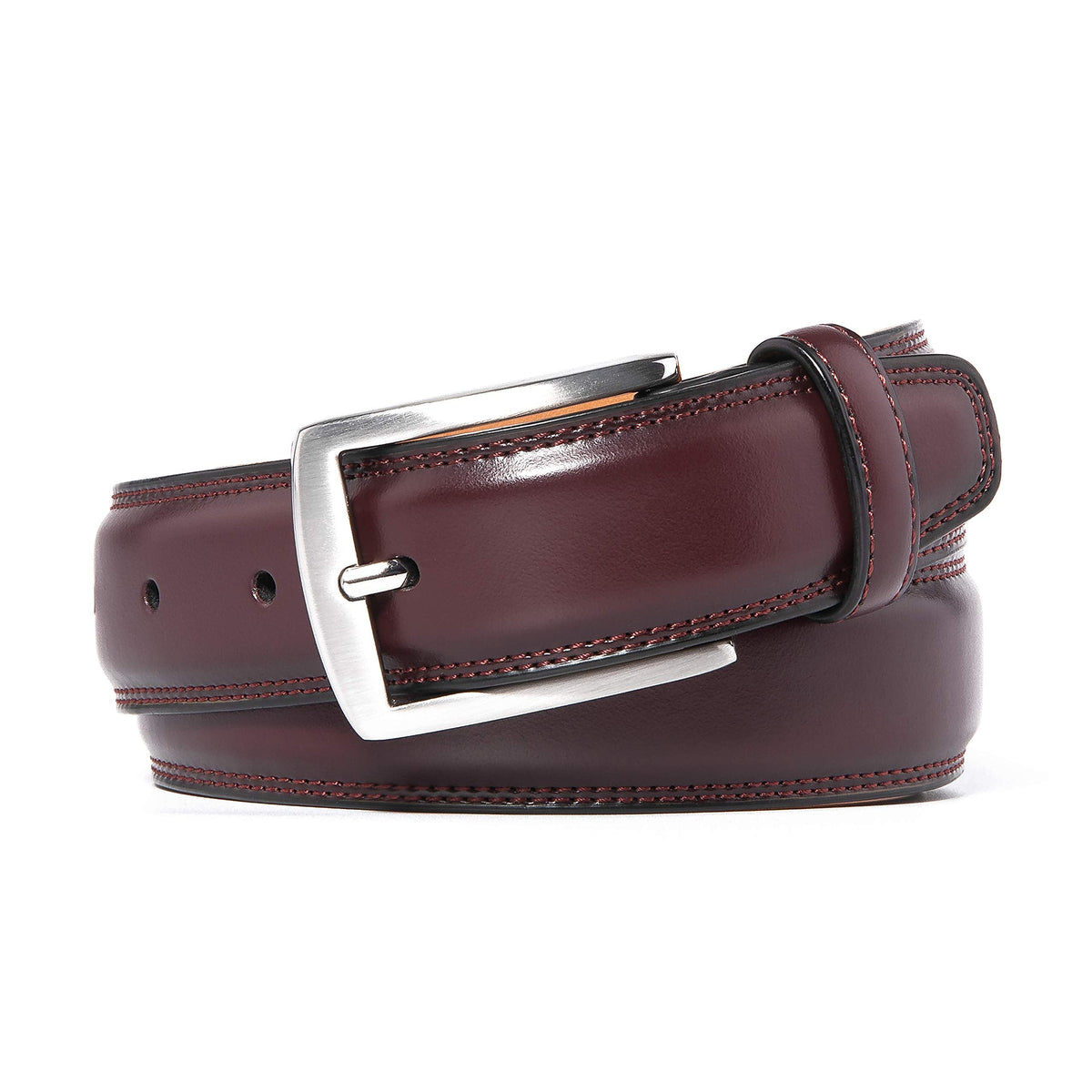 Fabio Valenti Men's Handmade Genuine Leather Belt 100% Cowhide Classic Fashion Design, red, (wine red)
