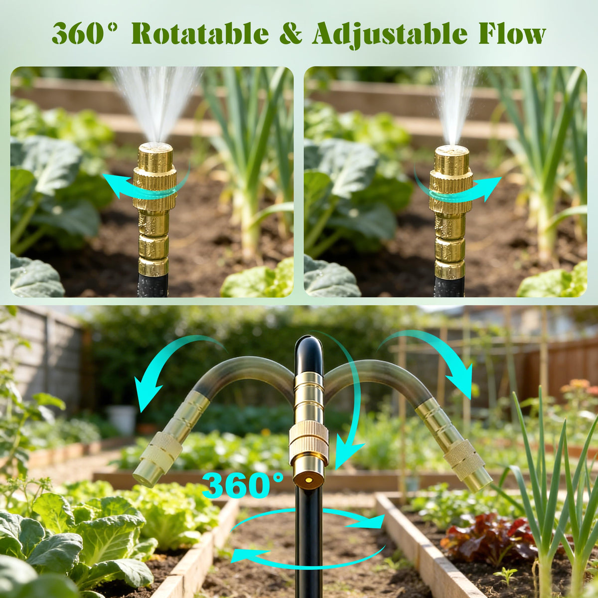 Drip Irrigation System for Garden, Automatic Watering System with Adjustable 360° Copper Spray Nozzles, DIY Drip Irrigation Kit for Yard, Lawn, Greenhouse, Raised Beds & Potted Plants (30FT)