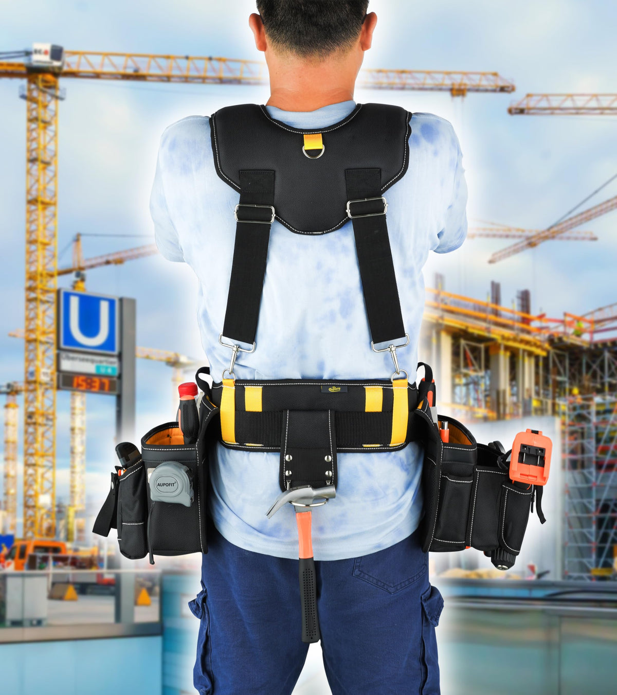 Aupofit 7-Piece Professional Tool Belt Rig with Comfort Suspenders