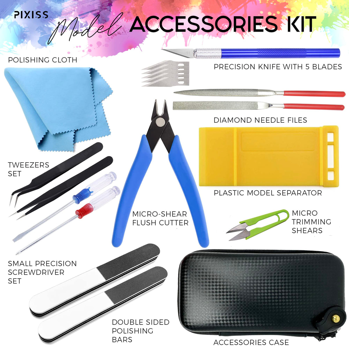 Testors Model Paint and Pixiss Model Accessory Kit - 10 Rich Enamel Paints - Fast Drying - Adheres to Plastic, Paper, Metal - Includes Essential Tools for Gundam, Model Cars, DnD Miniatures