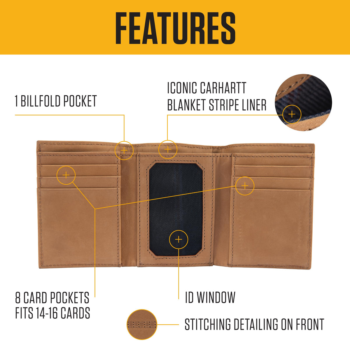 Carhartt Men’s Full Grain Saddle Leather Wallets, RFID Blocking Bifold, Trifold, and Front Pocket Options, Gifts for Men