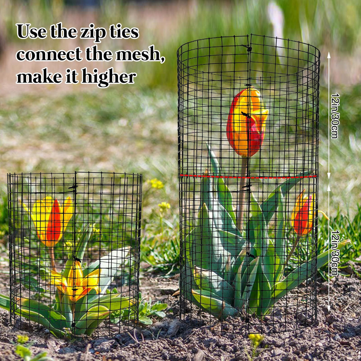 36 PCS Round Plant Protector from Animals, 12Pack 12'' x 12'' Metal Plant Cages，30Pcs Metal Mesh to Keep Animals Out, Garden Protection Bunny Barricades, Wire Plant Protectors for Rabbits Chicken Duck