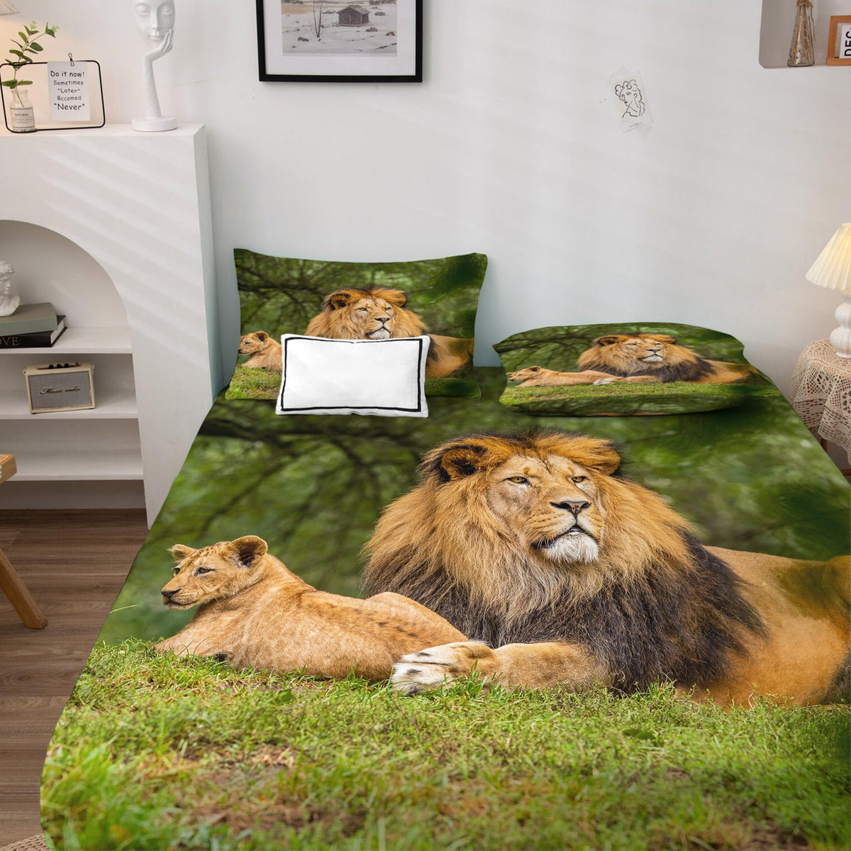 THYUNQ Lion Sheets Full Size Bed, 3D Animal Pattern Bedding Sheets & Pillowcases - 16 Inch Deep Pocket, Super Soft Microfiber Printed Sheet Set 4 Piece
