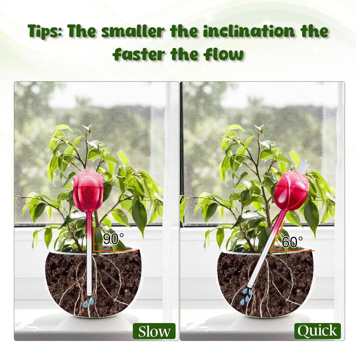 4Pcs Rose Self Watering Globes for Indoor Plants, Iridescent Glass Plant Watering Bulbs with Rainbow Finish, 100ML Decorative Automatic Waterers for Flowers, Ideal for Home Decor & Vacation Gift