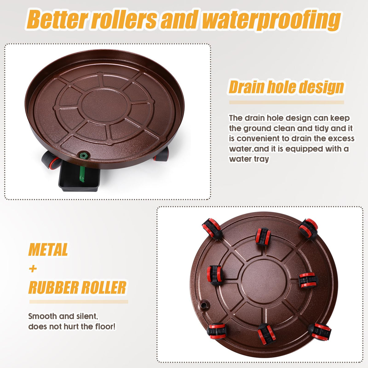 FoldTier 2 Pack 20 Inch Plant Stand with Lockable Wheels Heavy Duty Metal Caddy with Drain Hole Round Rolling Planter Large Flower Pot Dolly for Indoor Outdoor