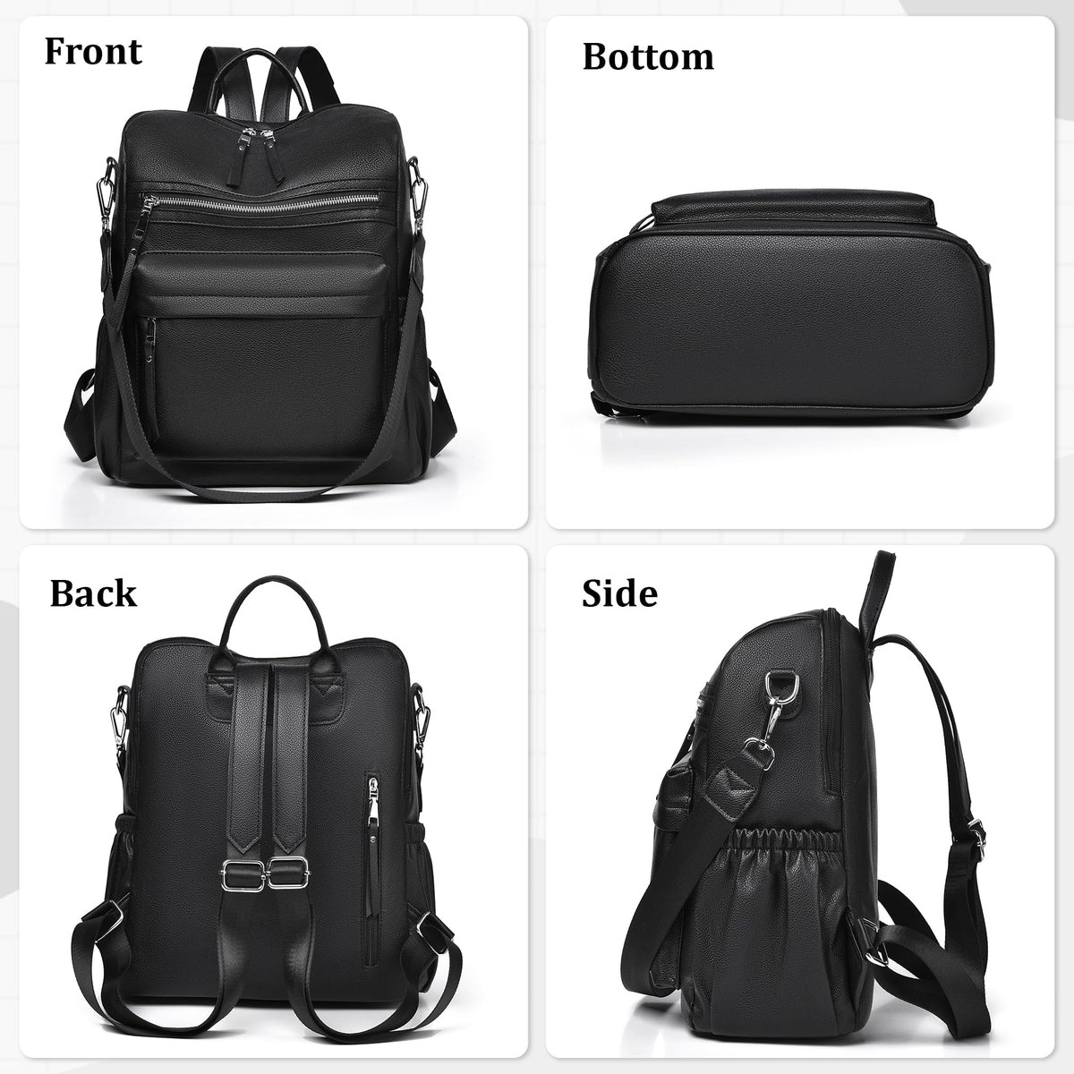 Dora & Liz Womens Backpack Purse Leather Backpack Purse for Women Travel Fashion Backpack Designer Ladies Shoulder Bags (Black Leather)