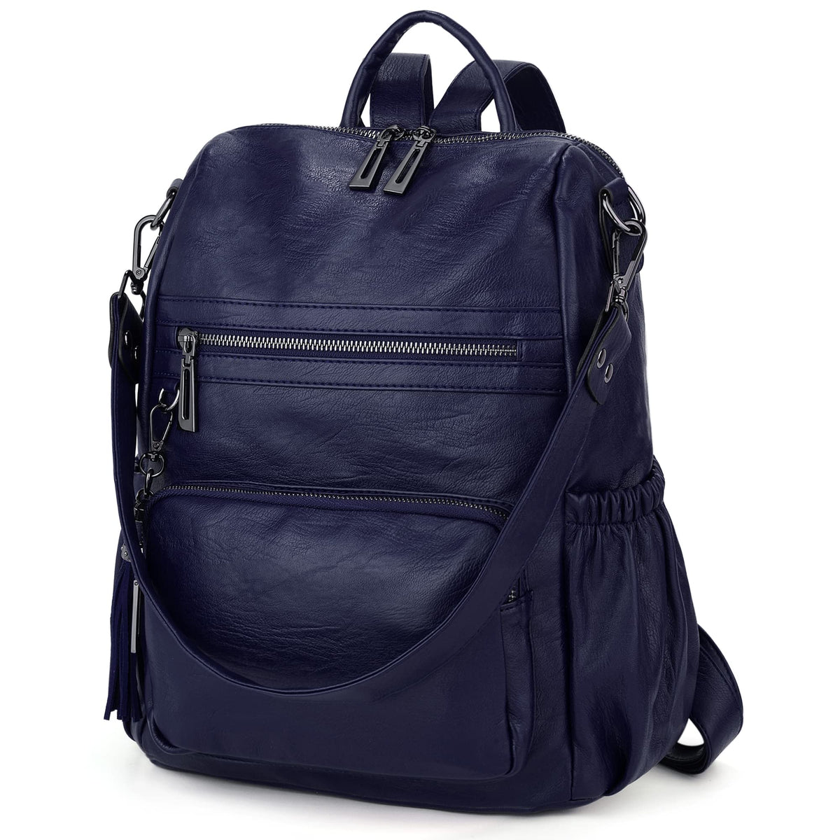 UTO Women Backpack Purse Leather Vegan Ladies Fashion Designer Rucksack Convertible Travel Shoulder Bag with Tassel Blue