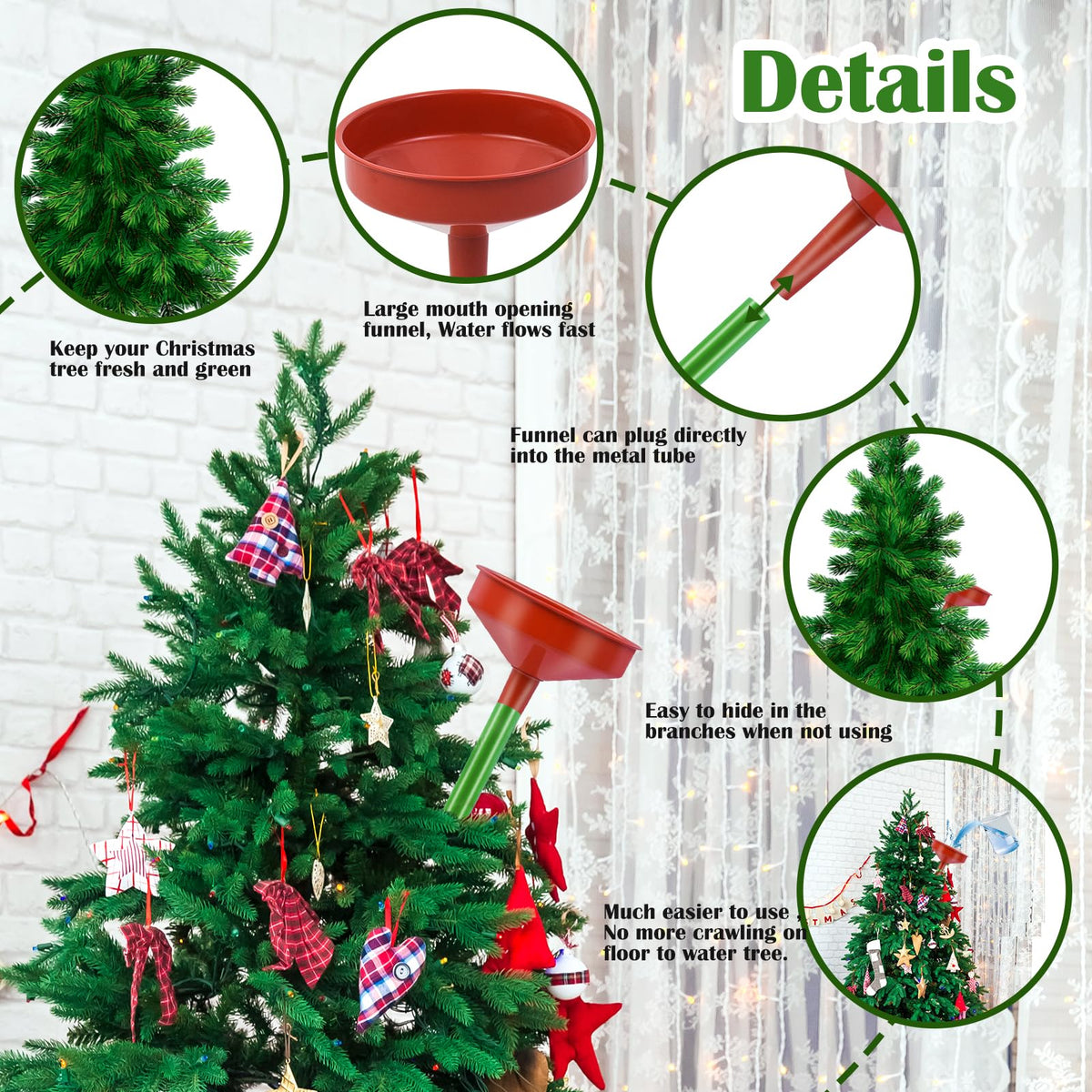 2pack 47inch Christmas Tree Watering Funnel Christmas Tree Watering System with Large Stainless Steel Tubes Xmas Tree Watering Device Easy Assembly Plant Watering Tool for Indoor Outdoor Xmas Tree