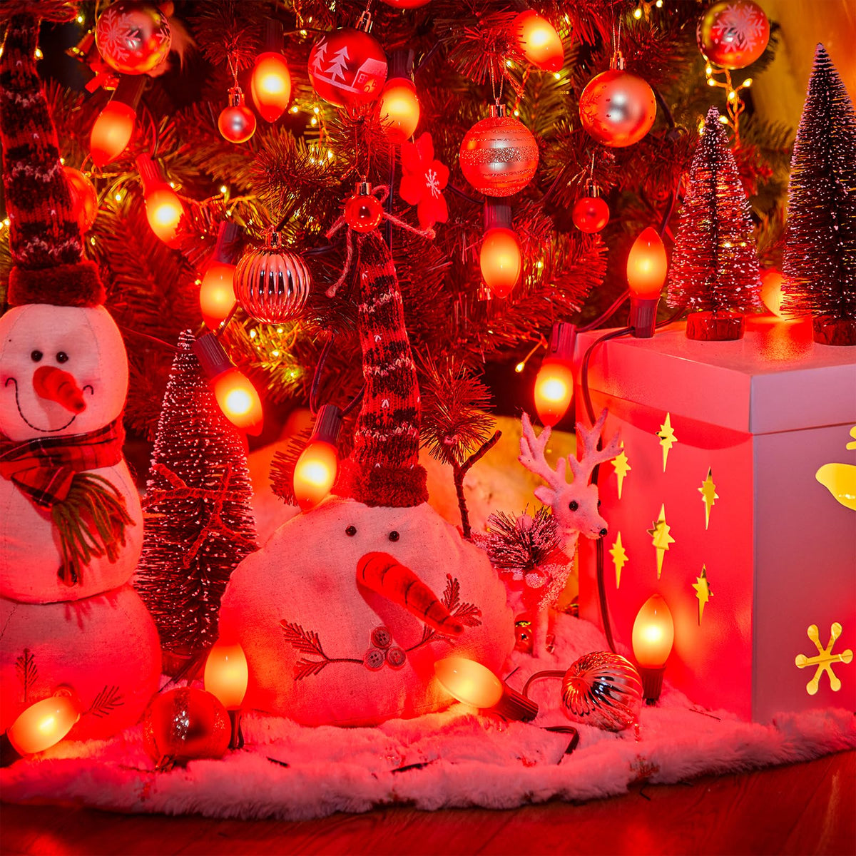 Minetom C9 LED Christmas Light Bulbs, 50 Pack, Red Shatterproof, E17 Base, Dimmable Holiday Lighting