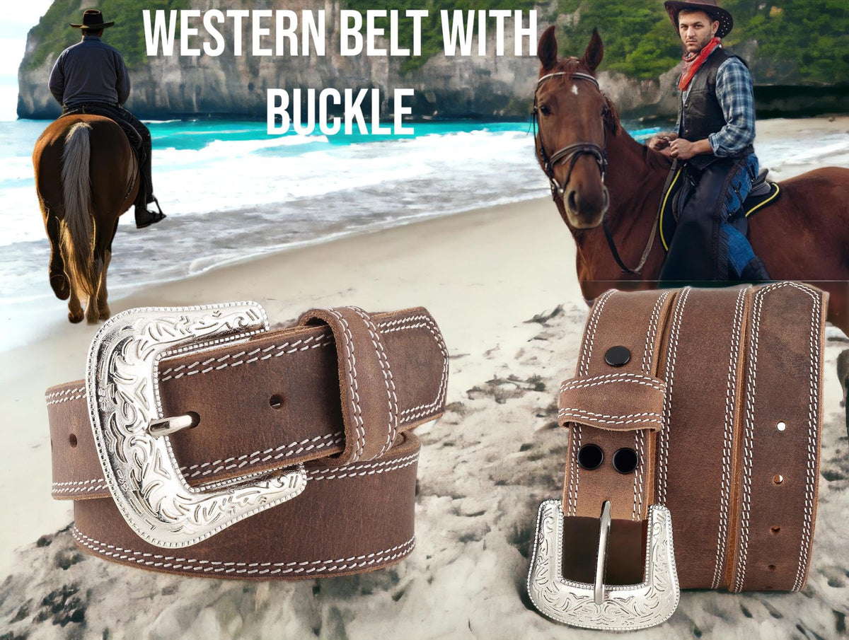 F&L CLASSIC mens Western full grain Leather belt Strap w/Snaps for Interchangeable Buckles, USA,7-941-32-size 32