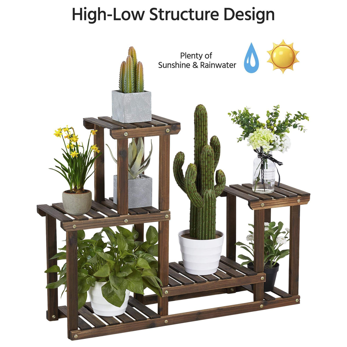 Yaheetech Plant Stands for Multiple Plants Wooden Plant Shelf Indoor Outdoor Flower Display Rack Shelf Plant Holder Multi Layer Unit for Garden/Balcony/Patio/Living Room 4 Tier 8 Pots 2PCS