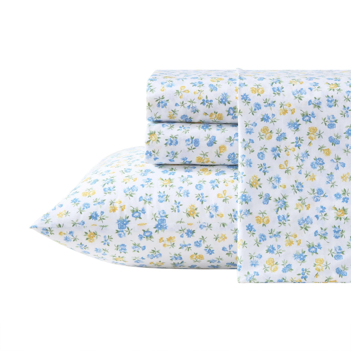 Laura Ashley - Twin Sheet Set, Crisp & Cool Cotton Percale Bedding for Year Round Comfort, Deep Pocket, Bed Sheets with Matching Pillowcase (Ditsy Doodle Blue)