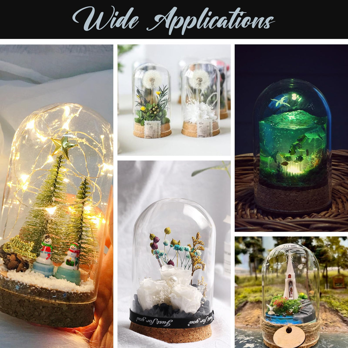LIOOBO Glass Cloche Bell Jar with Cork Base, Tiny Display Dome for Eternal Flower And Micro Landscape, Clear Terrarium Container Bulk 5 Pack