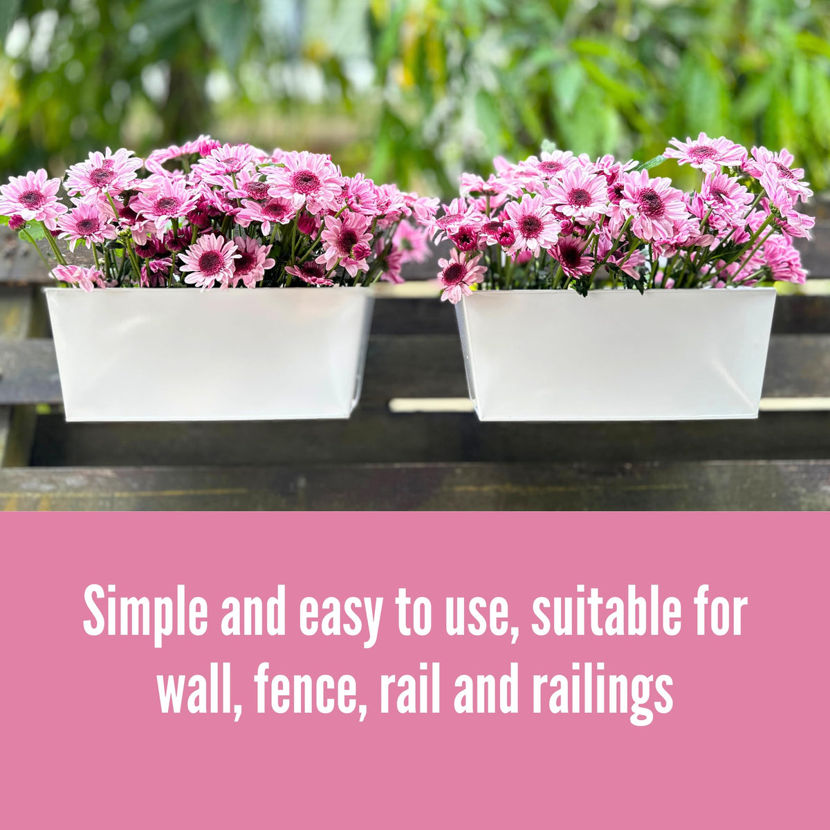 LaLaGreen Rail Planter (16 Inch, 3 Pack) Rectangular Metal Hanging Flower Railing Fence Balcony Gardening for Apartment Patio Planters Modern Garden Style Porch Decor Iron Outdoor Deck Decoration