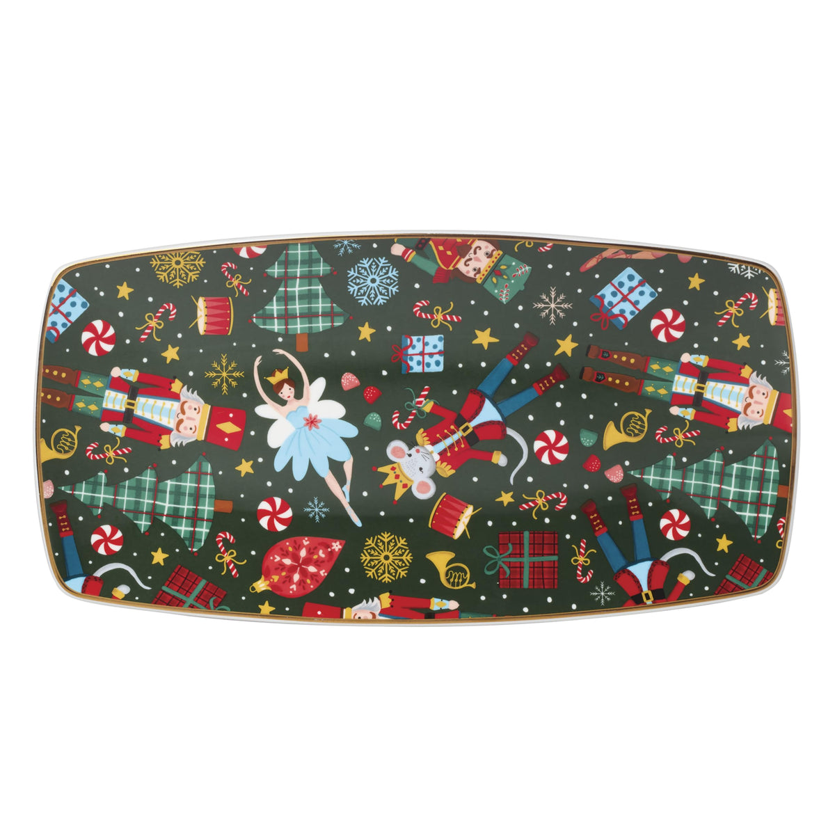 Lenox Serveware, Nutcracker Ballet Hors Doeuvres Tray, Food Tray, 13 x 6.75-Inch, Microwave Safe & Dishwasher Safe Porcelain, Christmas Serving Platter Tray, Christmas Table Centerpieces (1 Piece)