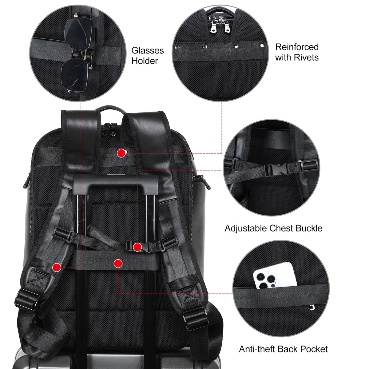 TIDING Genuine Leather Backpack for Men, 17.3 Inch Laptop Bag TSA Friendly Travel Rucksack Hiking Camping Daypack