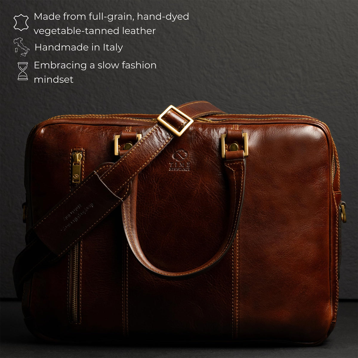 Time Resistance Leather Laptop Briefcase - Full Grain Leather Computer Bag for Men and Women (Brown)