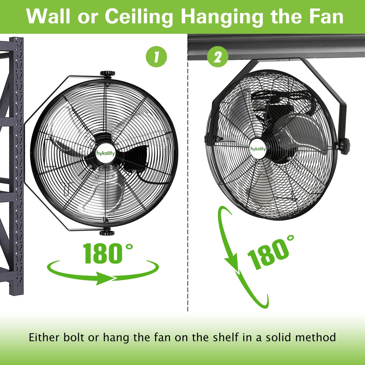 hykolity 4300 CFM 18 inch Industrial Wall Fan, 3-Speeds High Velocity Wall Mount Fan with Sealed Motor, Heavy Duty Metal Barn Fans for Shop, Garage, 2 Pack