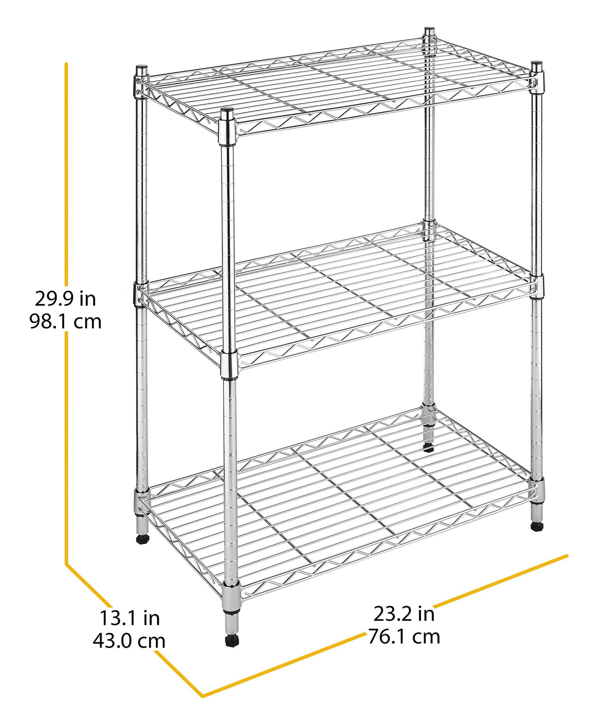 Whitmor 3-Tier Shelving Unit, Metal Storage Shelves, Easy Assembly Home Organizer for Pantry, Kitchen, Garage, Plant, 23"L x 13"W x 30"H