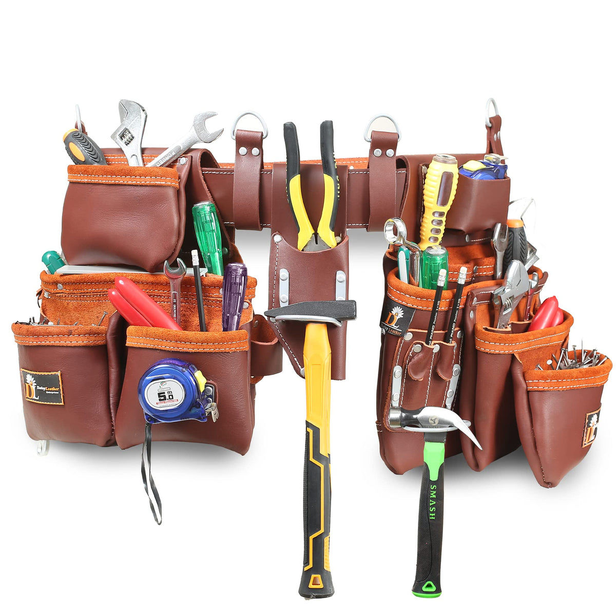 Daisy Leather Tool Belt, PRO-303 Premium Leather Oil Tanned 27 Pockets Heavy Duty Tool Pouch, Leather Tool Belt, Tools Organizer for Electrician, Carpenter, Construction and Framer Tools, X-Large