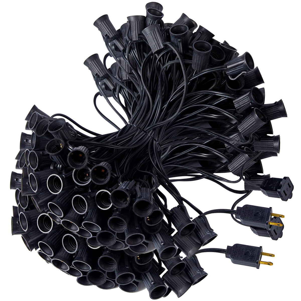 Minetom C9 Stringer 100 FT Outdoor String Lights, 2 Pack, Black Wire, 100 Sockets, 12in Spacing, for C9 LED Bulbs