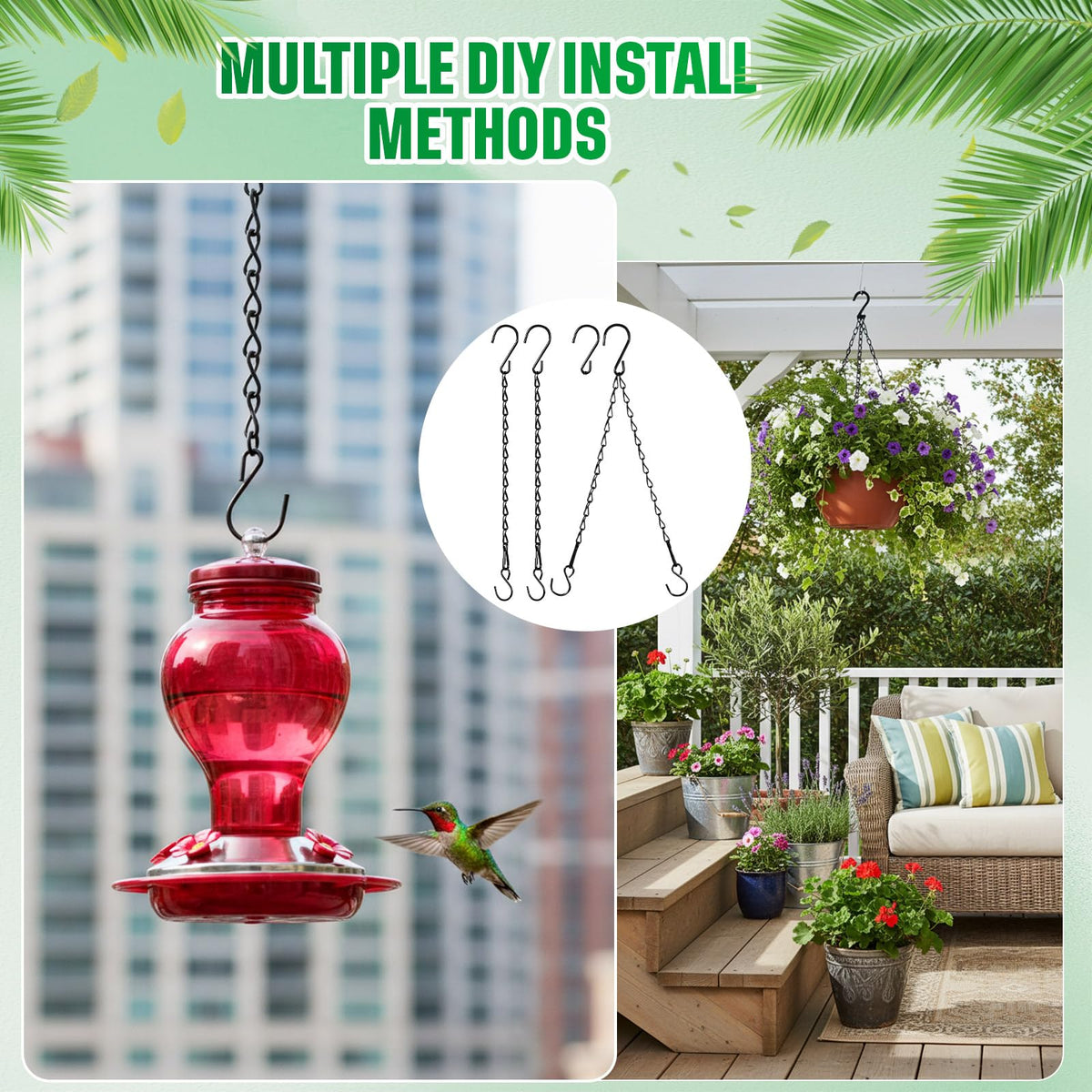 EBOOT 2 Pcs Hanging Chain for Bird Feeders, Planters, Lanterns and Ornaments (Black,9.5 Inch)