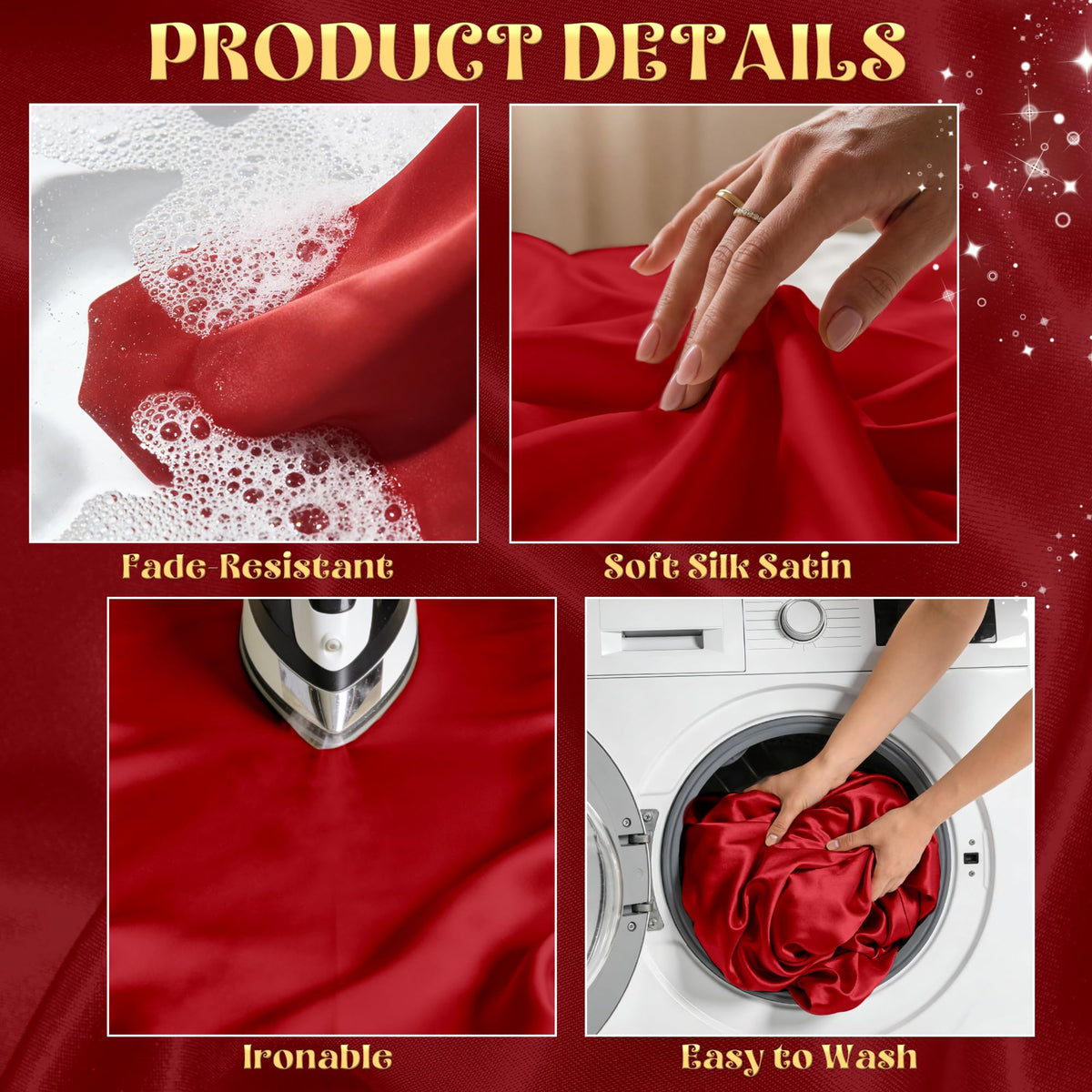 COSINIA 4 Pack Red Satin Tablecloth 58 x 102 Inches, Rectangular Satin Table Cloths for Wedding Reception, Birthday Party, Graduation & Holiday Banquet Tables