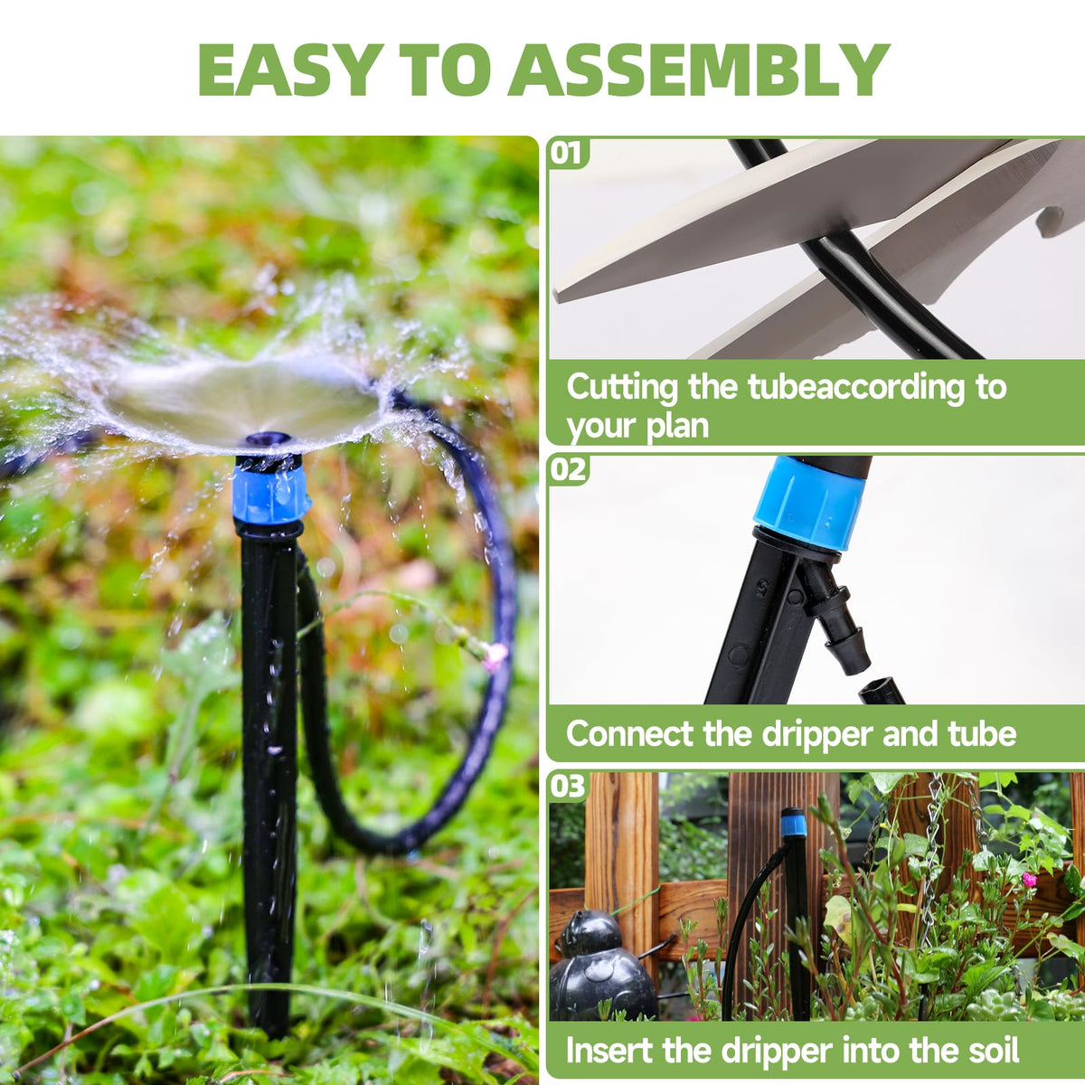 Riboud 60 Pack Drip Irrigation Emitters Sprays for 1/4 Drip Irrigation Tubing, Irrigation System for Garden (30 Pcs Emitters Vortex + 30 Pcs Emitters Stream)