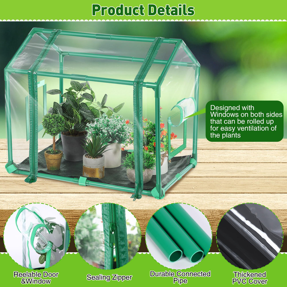 Mini Greenhouse with Potting Mat for Indoor Plant, Heavy Duty Portable Green House with Waterproof Pot Pad for Small Plants, Clear Small Plant Tent for Seed Humidity (Green)
