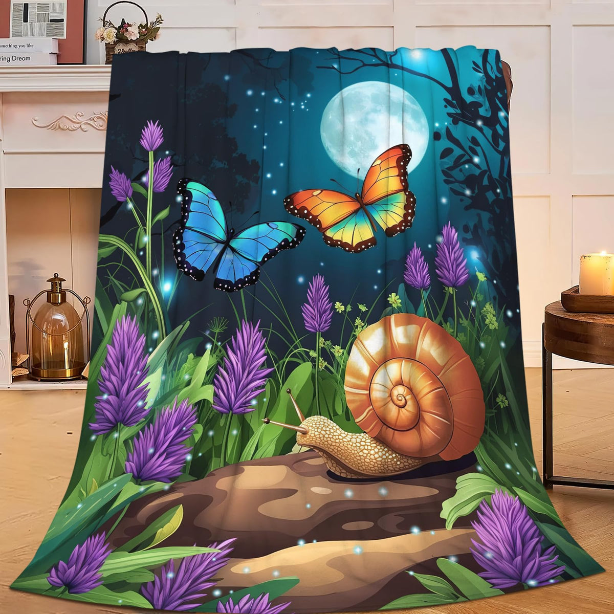Lovira Snail Butterfly Throw Blanket Snails Forest Woodland Throw Blankets Gifts Stuff Decor Fleece Plush Flannel for Lover Men Women Boys Girls 40"x50"
