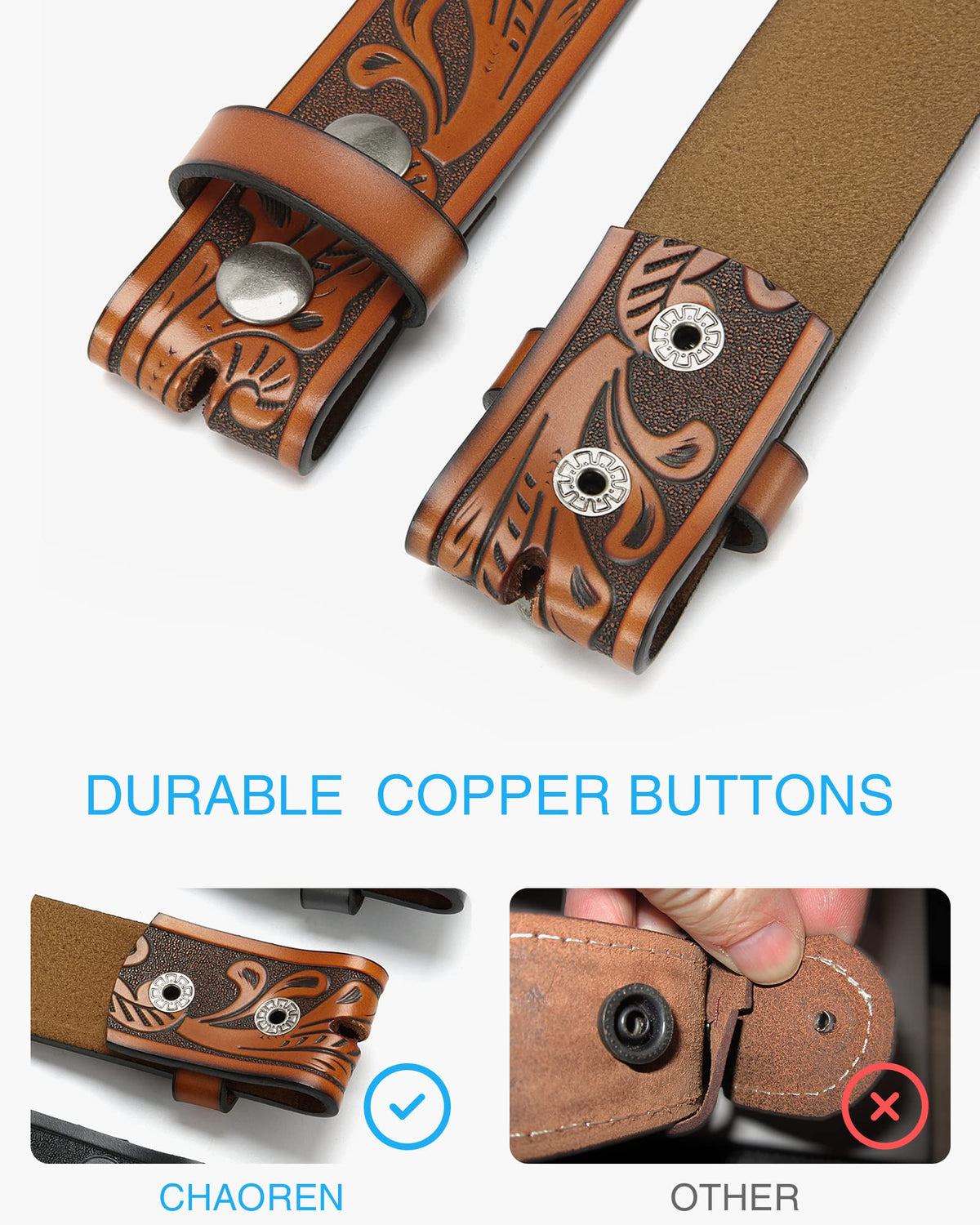 CHAOREN Western Belts for Men without Buckle - Cowboy Belt 1.5" Full Grain Leather Belt for Jeans - One Solid Piece Leather