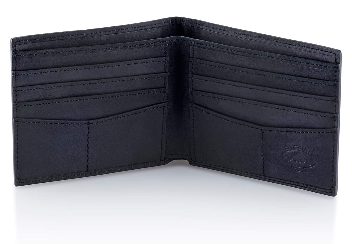 Stealth Mode RFID Wallet for Men - Genuine Napa Leather Bifold Mens Wallet with 8 Card Slots & Divided Billfold - Elegant Gift Box Packaging, RFID Blocking Technology