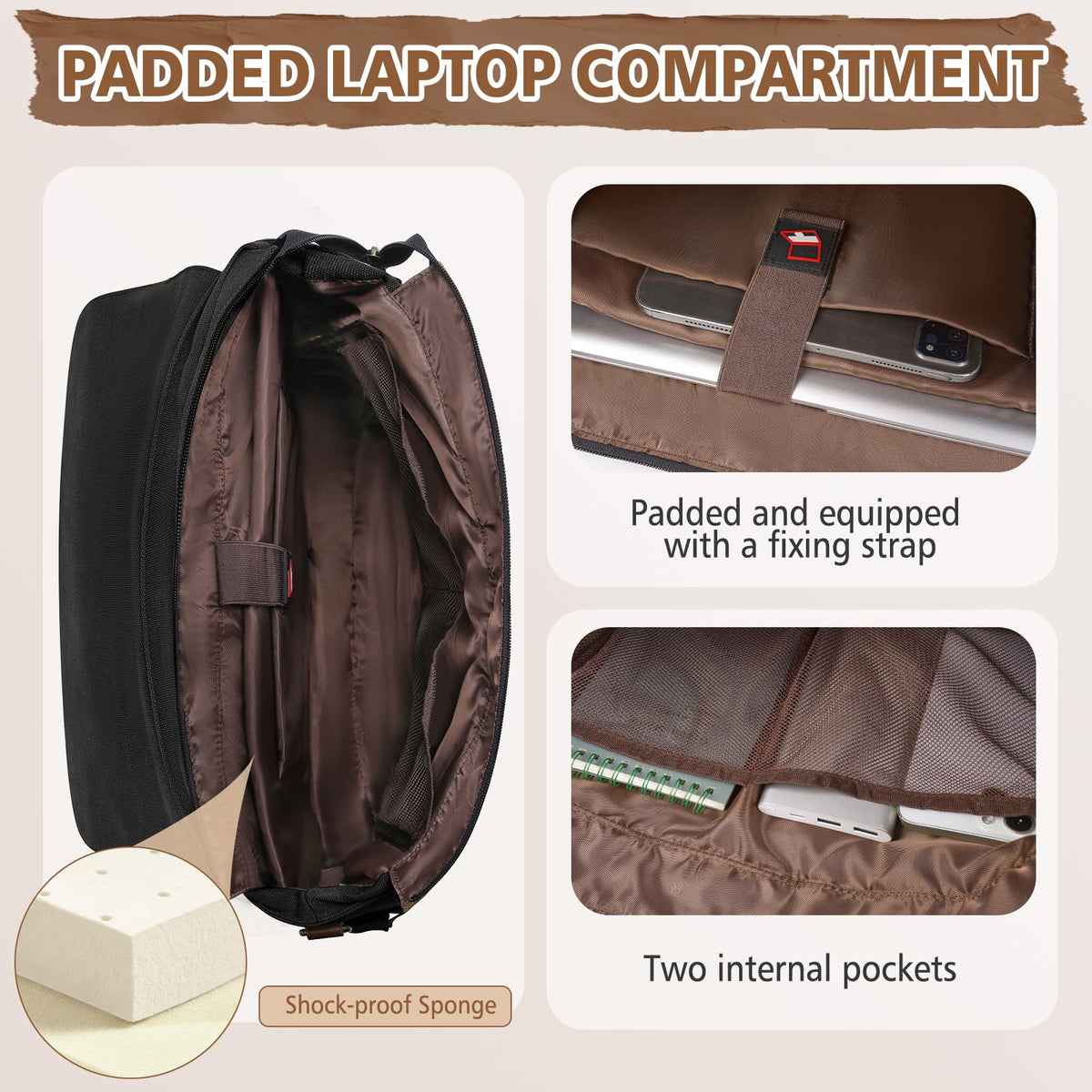 RAINSMORE Messenger Bag for Men 15.6-17.3 Inch Laptop Bag Water-resistant Canvas Briefcase Large Computer Satchel Shoulder Bag for Work College Travel, Black
