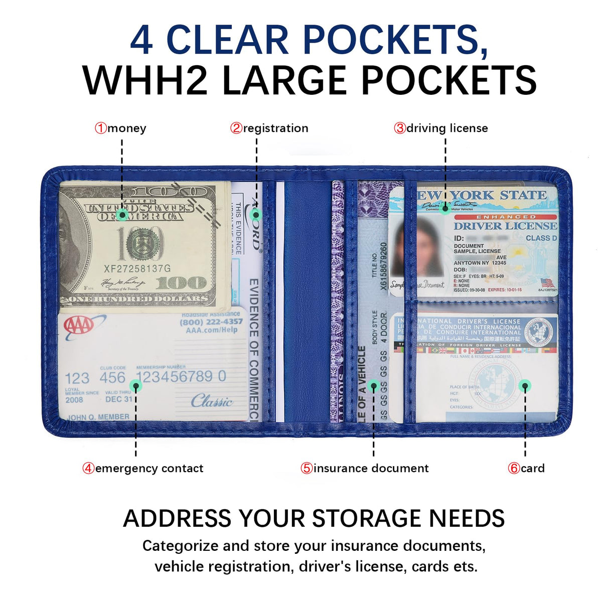 Peisicne 2-Pack Car Registration and Insurance Holder, Car Organization Vehicle Document Organizer with Magnetic Closure for Cards, License in Glove Box, Dark Blue