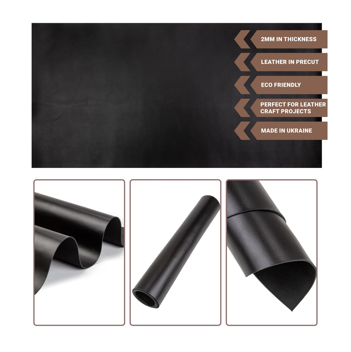 Shkira 12''X24'' Tooling Leather Square - 2.0MM Black Sheets for Crafts - Leather Sheets for Crafts Tooling Sewing Hobby - Thick Cowhide Pieces - Fabric for Crafting