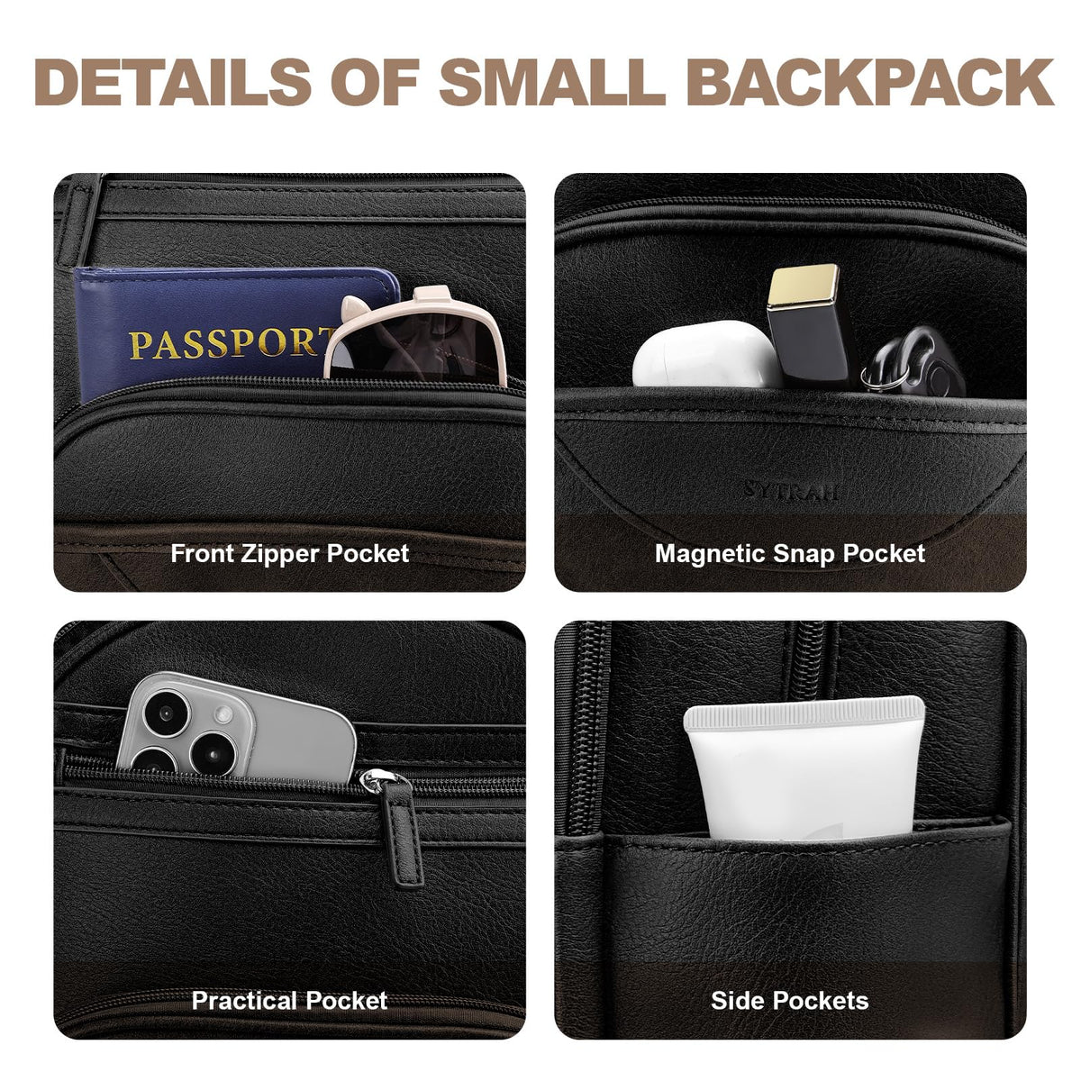 SYTRAH Small Backpack Purse for Women, Mini Backpack Vegan Leather with RFID Blocking & Tablet Pocket, Cute Shoulder Handbag for Travel, School & Work Black