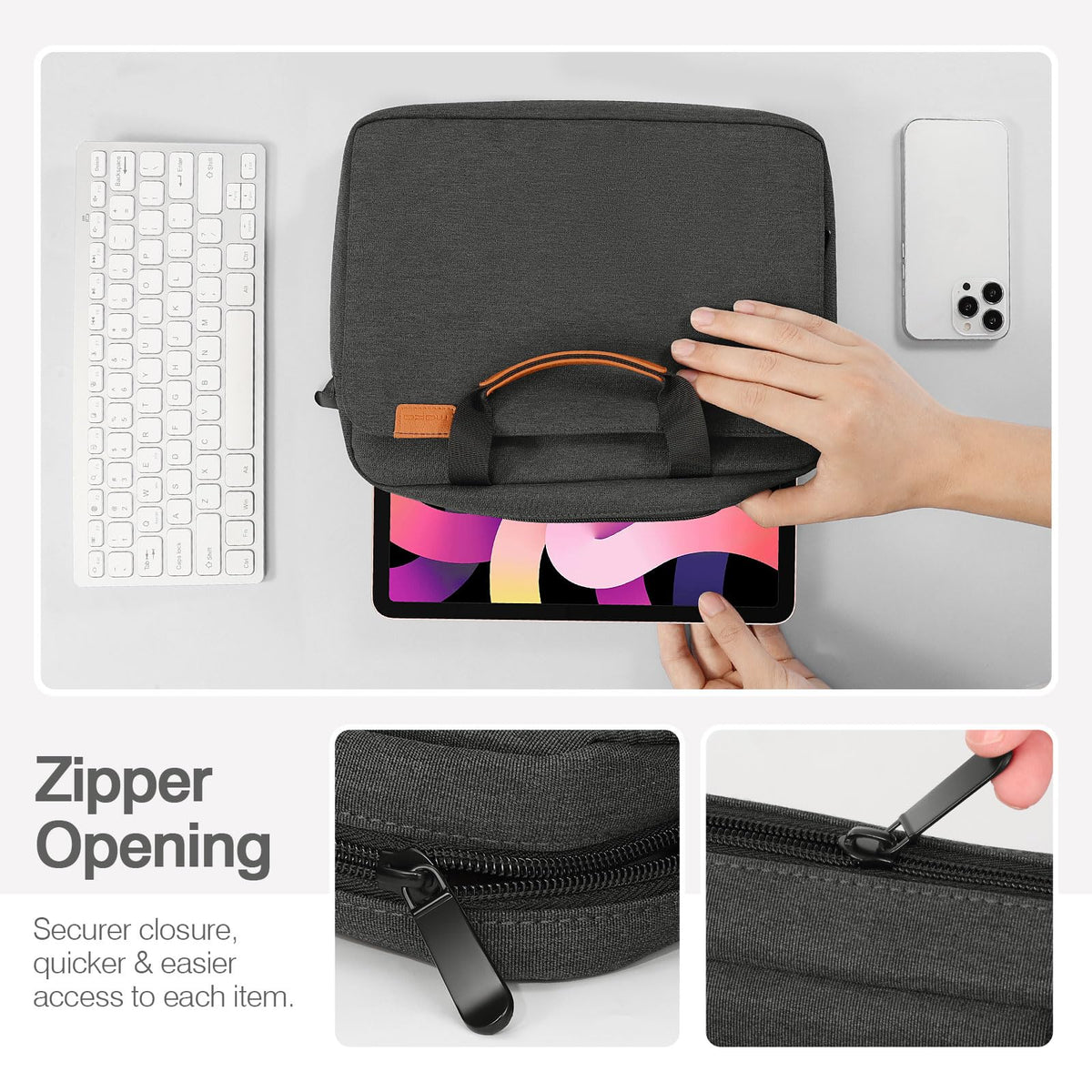 MoKo 9-11 Inch Tablet Sleeve Case, Protective Handle Shoulder Bag Fits New 11inch iPad Air M4 2026/Pro M5/M4, iPad A16 2025, 10th/Air 5/4th 10.9, iPad 9/8/7th 10.2, Tab S8/S9 11, Black & Gray