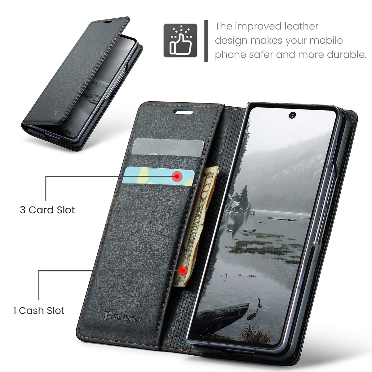 Tenifly for Samsung Galaxy Z Fold 7 Case Wallet with RFID Blocking Card Holder, PU Leather Kickstand Protective Flip Phone Cover Fit for Galaxy Fold 7 8.0", Black