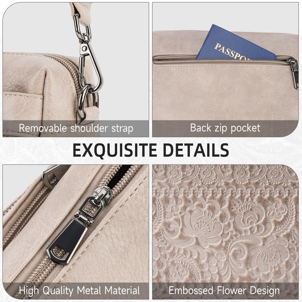 VIMUTI Crossbody Bags for Women Trendy,Leather Crossbody Purses Embossed Design,Multi Pocket Lightweight Shoulder Handbag (04-Gray)