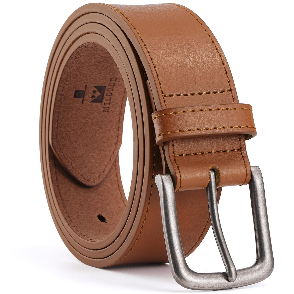 MILORDE Full Grain Leather Belt for Men, Work Belts for Men Heavy Duty, Daily Wear for Jeans Pants (Yellowish Brown 210, 36)