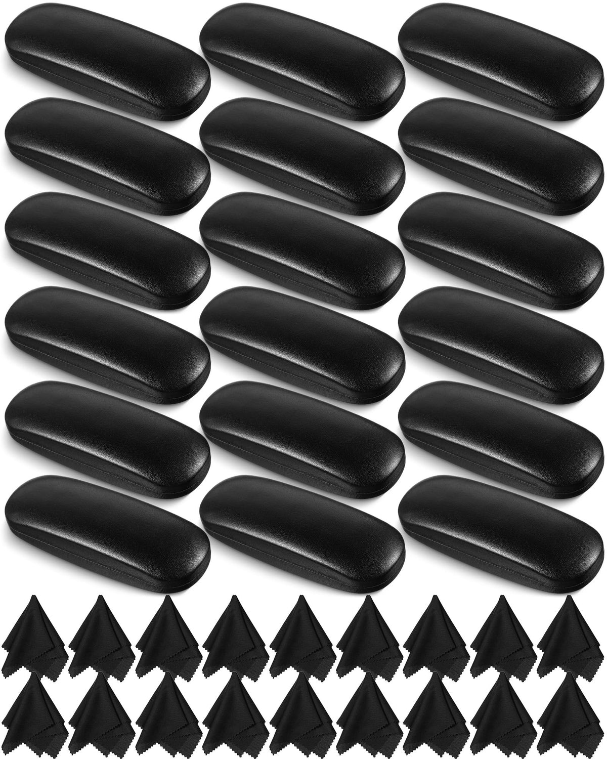 Flutesan 18 Pieces Hard Shell Sunglasses Case Eyeglasses Cases Pocket Glasses Box with Cleaning Cloth (Black)