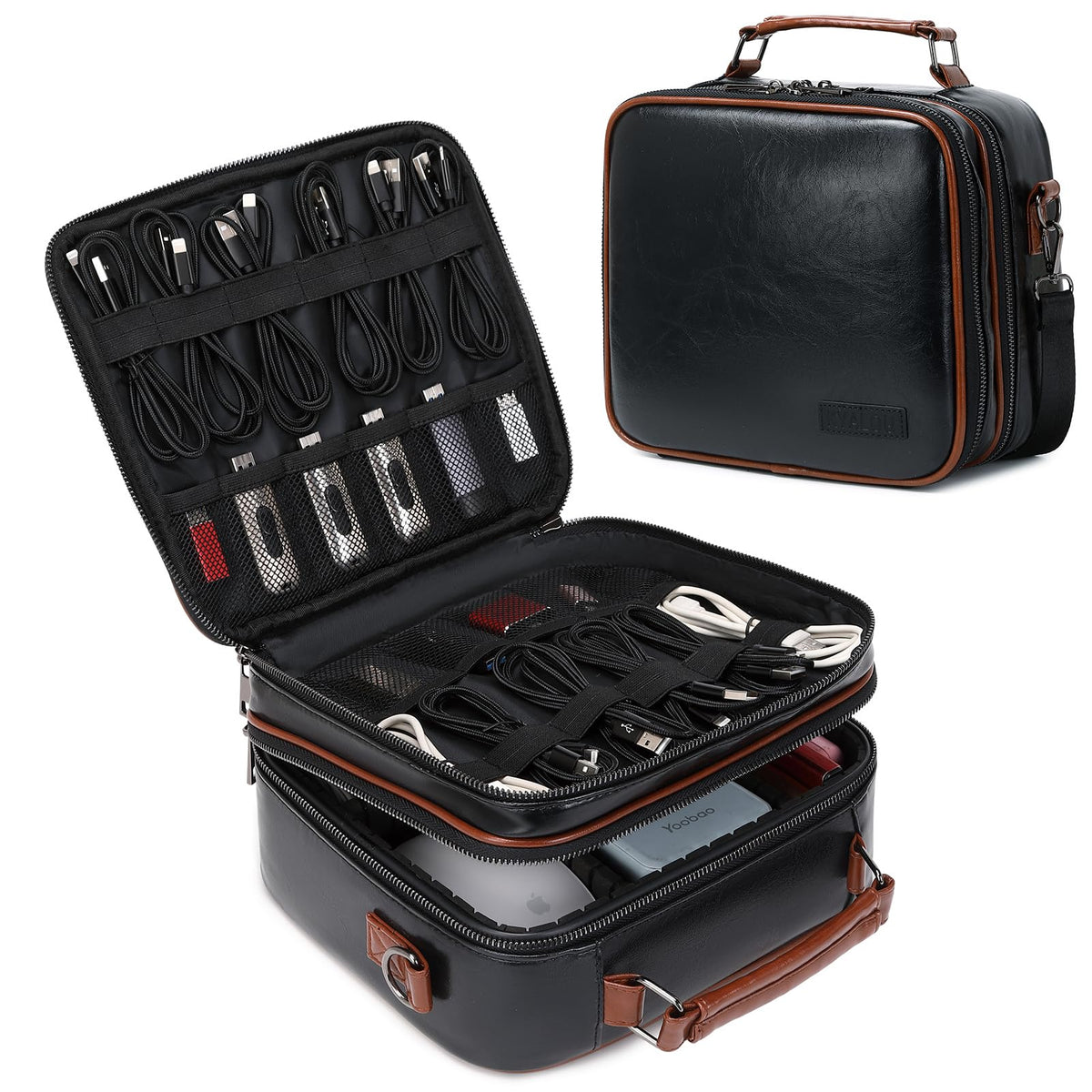 KYALOU Electronics Travel Organizer, Large Electronic Accessories Cable Case with Adjustable Dividers, Waterproof Tech Storage Bag Gifts with Double Layers for Cord, Charger, Power Bank - Black