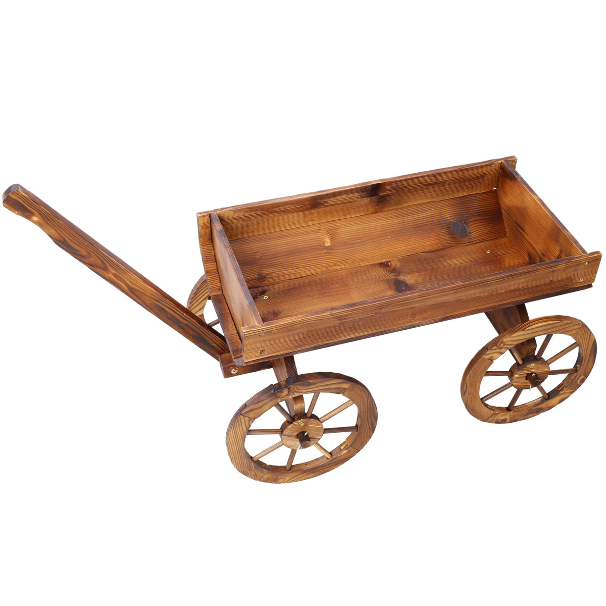 HnestBepo Wood Wagon Flower Planter Pot Stand W/Wheels Home Garden Outdoor Decor
