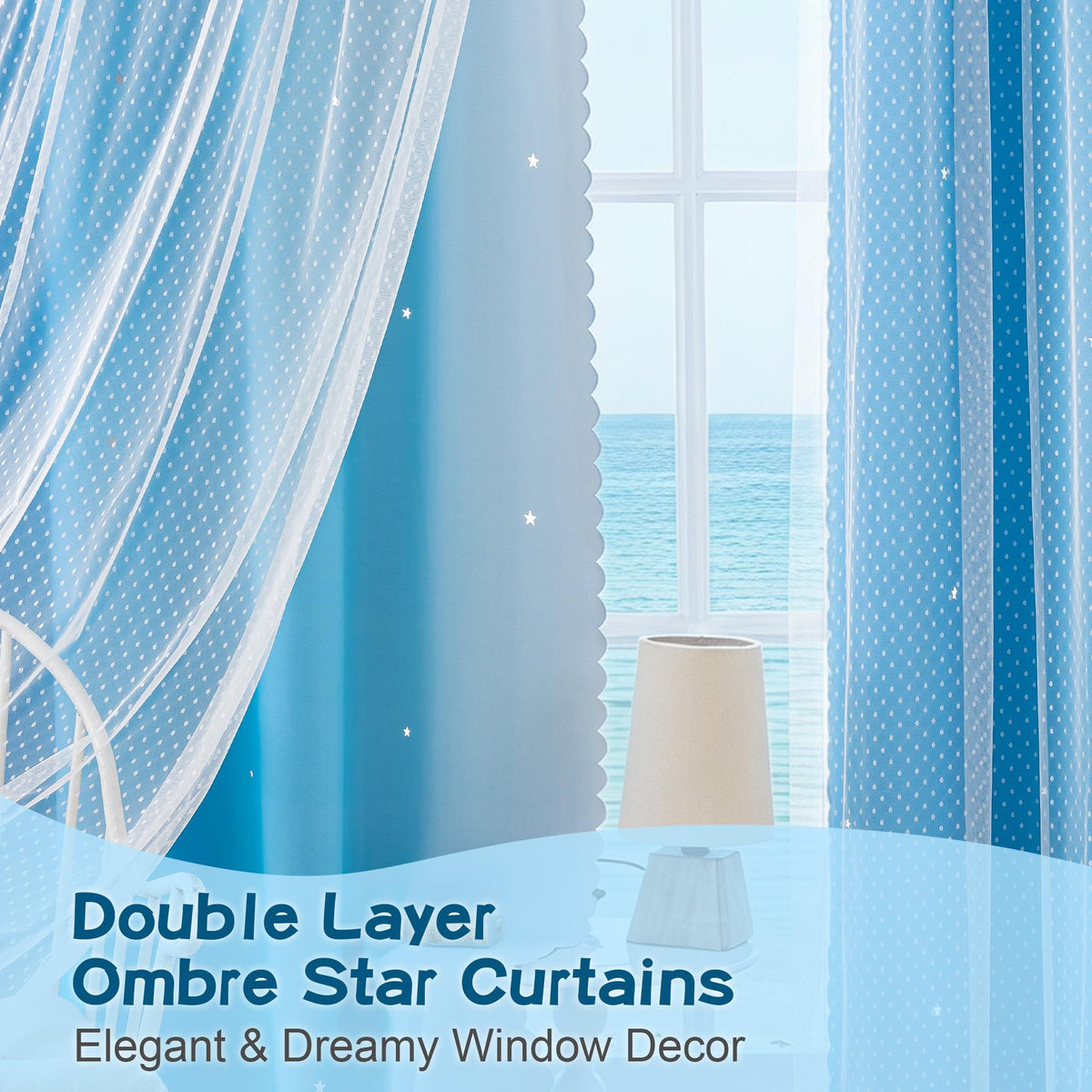 MYSKY HOME Kids Curtains Blue for Boys Bedroom Decor 63 Inches Long Ombre for Living Room Nursery, Thermal Insulated Blackout Star Cut Out Curtain Grommet Drapes, W52 x L63 Inches, 2 Panels
