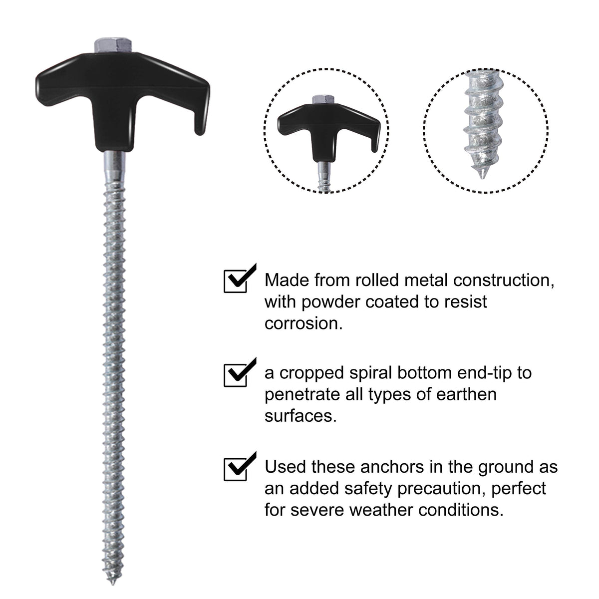 ABCCANOPY Drillable Garden Shed Stakes, Bonus Adapter, tie-Downs, Black