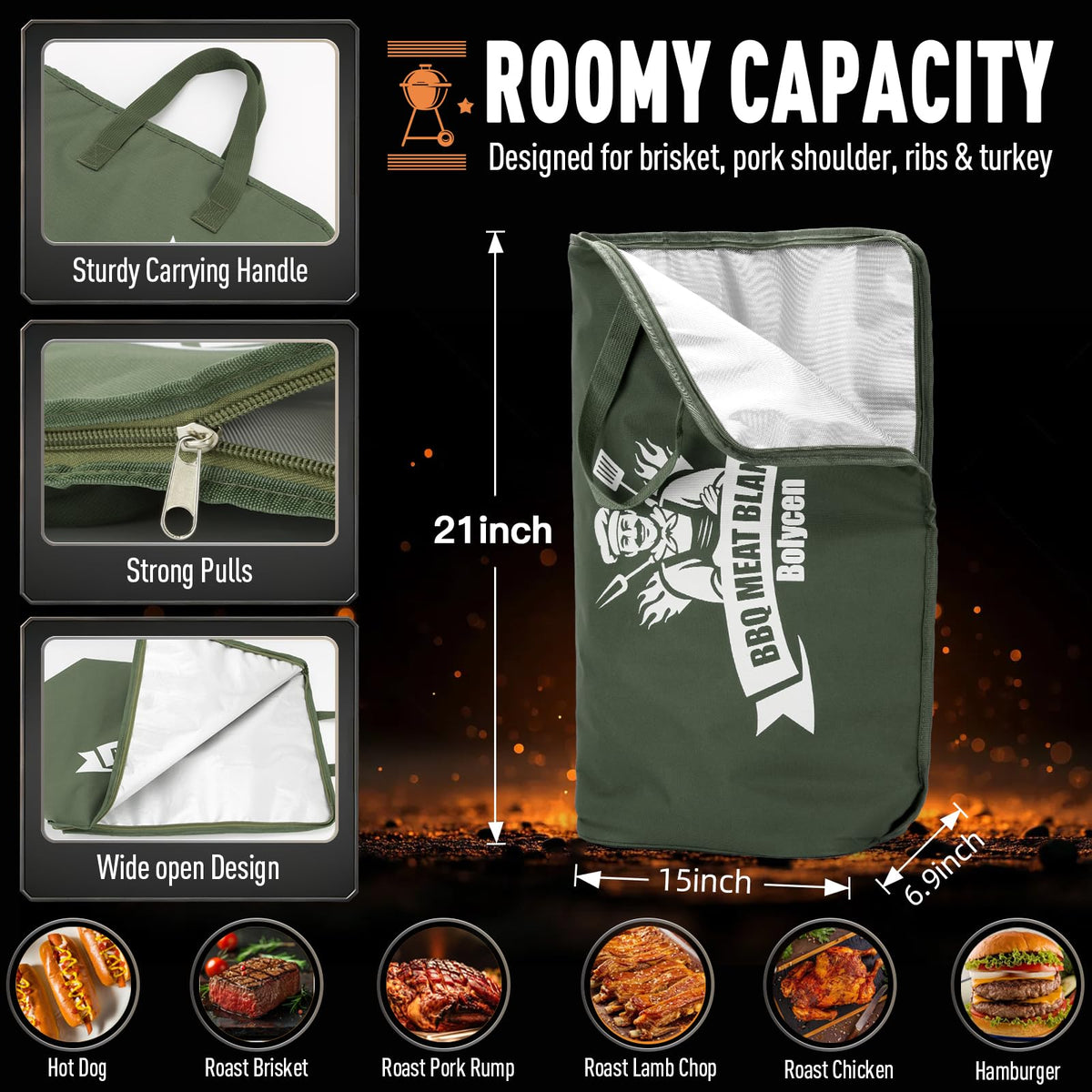 Upgraded Insulated BBQ Blanket for Resting Meat-BBQ Smoker Accessories Gifts for Men Dad Husband-Air Fryer/Kitchen/Camping/Baking/Party Essential-Bag for Brisket/Steak/Pork Shoulder/Turkey (21inch)