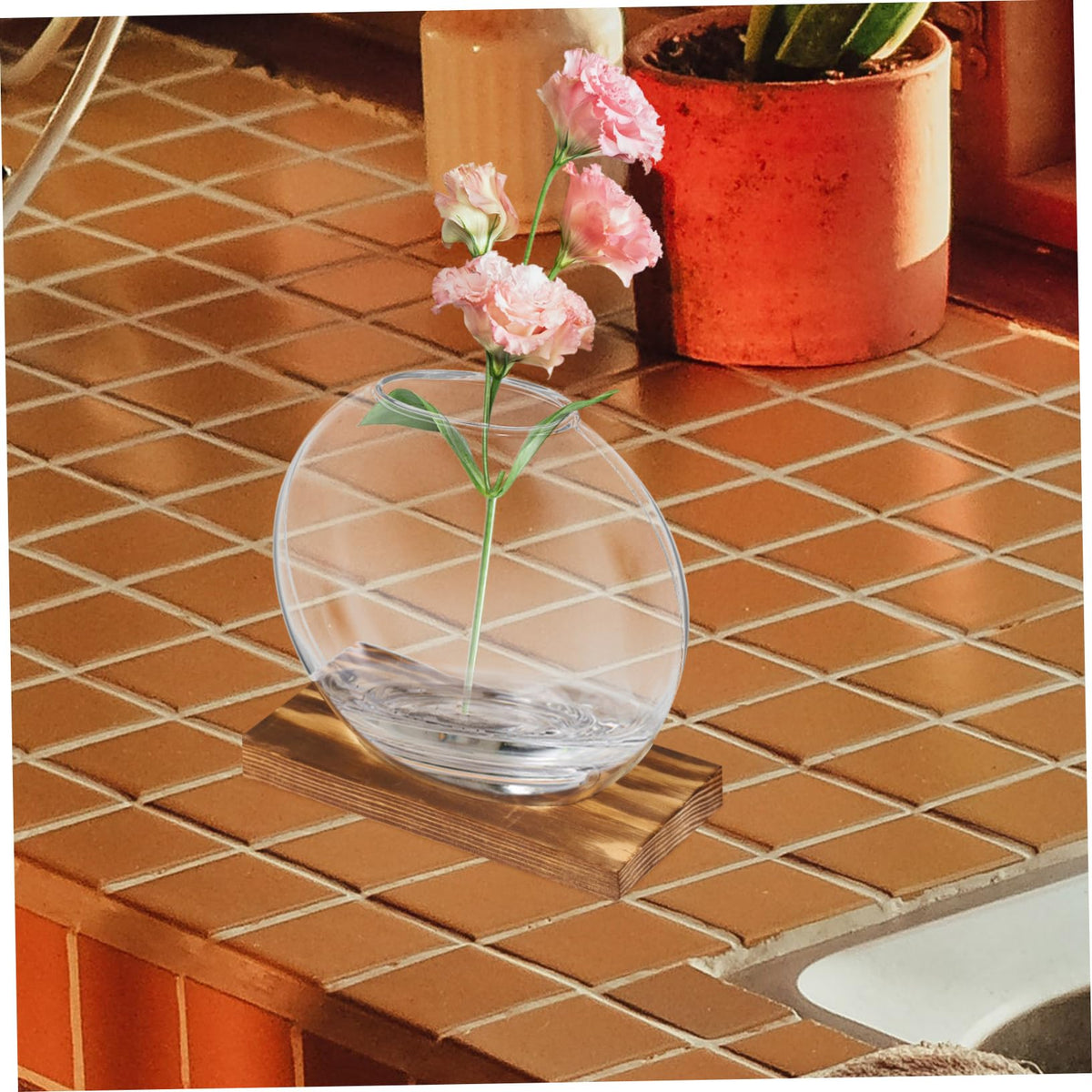 Kisangel 2Sets Clear Glass Planters for Indoor Plants with Base Artistic Propagation Terrariums for Home Office and Exhibition Decor Stylish Hydroponic Vases