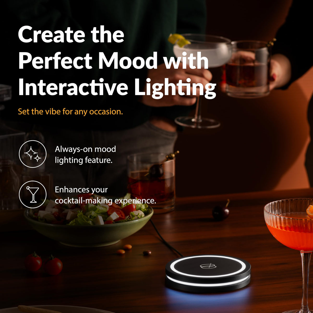 Barsys Smart Coaster 2.0 (Black) – Portable Cocktail Maker & Drink Mixer, App-Enabled Home Bartender Machine with 1000+ Recipes for Cocktails & Mocktails